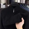 Suéter com zíper parcial, suéter masculino, suéter de tricô, suéter espesso, suéter de trança, estilo para meia-idade, versão espessa, zíper semi-alto