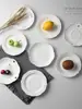 Plato para pastel y postre repujado estilo europeo, plato de cerámica de 6 pulgadas, plato pequeño, plato redondo pequeño, plato plano, plato de presentación, plato de porcelana blanca para uso doméstico