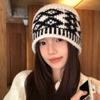 Agente de Compras Coreano 2023 para los Mismos Nuevos Productos de Otoño e Invierno, Gorros de Lana Retro, Lindos, Versátiles, Cálidos, de Bloques de Color, Gorros de Punto con Bordes Enrollados