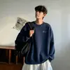 Moletom branco com gola redonda e estampa para homens, outono nicho estampa simples de letras, estilo solto e casual, blusa versátil de manga comprida para estudantes
