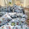 Estilo Coreano Fresco Lazo Agradable a la Piel Algodón Lavado Juego de Cama de Cuatro Piezas Funda Nórdica Dormitorio Cama Individual Juego de Tres Piezas
