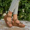 Nuevas Sandalias Romanas de Cuña con Plataforma de Comercio Exterior para Mujer, Talla Grande, Tacón Medio, Punta Abierta, Tira Cruzada con Hebilla, Sandalias de Playa