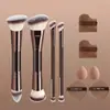 Set de Pinceles de Maquillaje Doble Cara Transfronterizo Europeo y Americano, Pincel para Base tipo Almohada, Pincel para Polvo de Rubor, Pincel de Maquillaje Color Café, Herramientas de Belleza