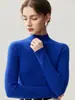 Suéter 100% caxemira pura para mulheres, gola alta discreta, base de tricô slim fit, cor sólida, camada interna quente para outono e inverno