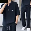 Traje ligero de verano para hombre estilo chino, conjunto de dos piezas simple casual con botones, manga corta y pantalón largo, diseño nuevo