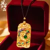 Colgante Espíritu Dragón Caballo Estilo Montaña Dorada y Plateada, Imitación Oro Artesanía Antigua Oro Montaña Dorada Relieve Doble Cara