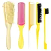 Set de Peines de Peluquería del Fabricante Set de 5 Piezas de Peine Masajeador de Nueve Filas Peine para Cabello Húmedo Peine para el Cabello Peine de Cola Puntiaguda Doble Uso Cepillo para Cejas Estilismo