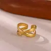 Anillo Abierto Minimalista de Acero Inoxidable con Línea Geométrica Hueca Chapado al Vacío en Oro de 18K Joyería de Diseño Sencillo