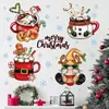 Pegatina de Pared para Taza de Chocolate Caliente Navideño de Dibujos Animados Hombre de Jengibre Copo de Nieve Inglés Autoadhesiva Pintura Decoración de Pared Pegatina