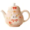 Linda Colección de Juegos de Té Pintados a Mano con Diseños en Tinta China Melocotón Rosa y Estrellados Presentando Conejitos Adorables, Incluyendo Juegos de Té Kung Fu, Cafeteras Domésticas, Gaiwan y Tazas de Maestro