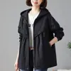 Chamarra cortavientos para mujer, nueva colección primavera/otoño 2026, estilo coreano, casual, versátil, talla grande, corte holgado, con capucha, chamarra de longitud media