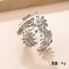 Anillo de Acero de Titanio de Moda Europea y Americana para Mujer, No se Desvanece, Personalidad Hip Hop, Flores Prensadas en Aceite, Anillo de Acero Inoxidable, Anillo de Dedo Abierto