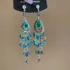 Brincos de Franja de Cristal Gota D'água Cravejados de Diamante Super Brilhantes Agulha de Prata, Brincos Estilo Étnico Vintage, Luxo Leve, Brincos de Luxo de Alta Qualidade