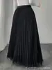 Falda midi plisada de retazos de encaje negro para mujer de talla grande transfronteriza, de cintura alta, línea A, larga, elegante y adelgazante, con dobladillo ancho