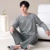 Pijama Masculina Estilo Outono e Inverno Tamanho Plus Gola Redonda Pulôver Manga Longa Calça Longa Adolescentes Simples Casual Pode Ser Usada Fora Roupa de Casa