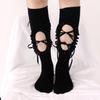 Calcetines de tobillo con lazo, Calcetines plisados de encaje, Diseño en blanco y negro, Hermosos y elegantes para primavera y otoño, Calcetines de media pantorrilla con tiras recortadas, dulces y geniales