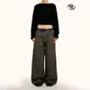 Calça Cargo Yongfang Estilo Retrô Americano para Homens e Mulheres, Design Solto Cleanfit, Calça Casual Tendência de Perna Larga Reta