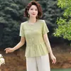 Roupa de Verão da Vovó com uma Camisa Elegante de Gola Alta, Blusa Casual Solta para Mulheres de Meia-Idade e Idosas, Roupa de Mãe, Roupa para Senhoras Idosas
