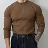Nuevo Suéter de Punto de Manga Larga para Hombre Primavera y Otoño, Cuello Henley, Abotonado, Textura Rayada, Estilo Old Money, Venta al por Mayor de Fábrica Transfronteriza