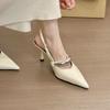 Elegantes Tacones de Aguja Puntiagudos Estilo Francés con Hebilla Plateada para Mujer, Nuevas Sandalias de Moda Cerradas sin Espalda Primavera/Verano 2026