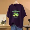 Nueva Camiseta de Algodón Puro de Manga Corta para Mujer Verano 2026, Versátil Estampado de Limón, Top Holgado de Media Manga Moderno y Elegante
