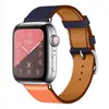 Adequado para Iwatch8 Hermes Pulseira de Couro de Círculo Único Apple Watch7654Se Pulseira de Pulso com Padrão Cruzado Contrastante