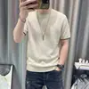 Camiseta de punto de manga corta para hombre de verano, casual, color liso, cuello redondo, transpirable, lino, estilo business, old money, albaricoque y negro