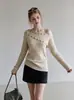 Top de punto coreano con patrón trenzado de un hombro de doble botonadura y manga larga, nueva camisa básica de otoño para mujer