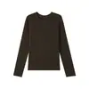 Camisa de Lana, Lyocell y Acetato de Nuevo Estilo para Mujer, Versátil Top de Punto con Cuello Redondo, Corte Ajustado, Ropa Interior de Manga Larga