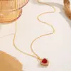 Colar Coração Vermelho Francês para Mulheres, Luxo Leve, Pingente de Coração Cravejado com Diamantes, Presente Romântico de Dia dos Namorados, Corrente Elegante para Clavícula