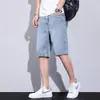 Shorts Jeans de Lyocell Tencel Finos de Verão para Homens, Marca da Moda Soltos Retos de Seda Gelada Casuais de Comprimento Médio