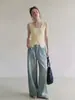 Chaleco de punto sin mangas con bloques de color de estilo suave, imitación de dos piezas para mujer, estilo de verano, hermoso top ajustado 891