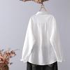 Otoño 2024 Nuevo Estilo Japonés Estilo Fresco Tapeta Flor Bordada Hilo de Algodón Manga Larga Camisa Blanca Top de Mujer