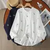 Colección Otoño 2026 Estilo Étnico Retro Bordado Suave Doble Capa Gasa de Algodón Camisa de Manga Larga Top Adelgazante para Mujer