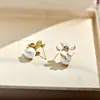 Brincos Leves Florais com Design de Moda Estilo Coreano, Brincos Doces de Prata com Pérola Roxa Vintage Estilo Francês Esmaltado