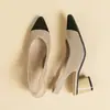 Bt663 Zapatos de Princesa Huecos Sandalias Tejidas Baotou con Tira Trasera Hueca Punta Fina Boca Baja Hueco Lateral Sandalias de Tacón Grueso Diarias