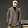 Camiseta de Lana y Seda de Doble Cara de Peso Pesado para Hombre, Manga Larga, Cuello Semi Alto, Capa Base, Forro Polar, Cálida Camisa de Otoño con Cuello Medio