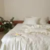 Estilo Princesa Francesa Feminino Tencel Algodão Renda Bordado Vazado Acabamento Jogo de Cama de Quatro Peças para Dormir Nu