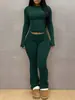 Conjunto de Top de Manga Larga de Color Sólido de Alta Elasticidad Ajustado y Pantalones de Micro Campana Transfronterizo Europeo y Americano para Mujer Conjunto Casual Adelgazante Otoño/Invierno