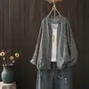 2025 Novo Estilo Outono Estilo Japonês Estampado Decote V Solto Cardigan Feminino Camisa de Manga Comprida Tendência Atacado