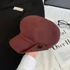 Gorra octagonal de estilo japonés con borde enrollado y botones para mujer, boina de alta costura, artística y versátil, hace que la cara se vea más pequeña, gorra de repartidor