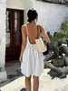 Elegante Bata de Noche Estilo Nuevo Transfronterizo Europeo y Americano para Mujer Vestido de Tirantes sin Espalda para Playa Algodón y Lino Holgado Casual Cordón Ajustable