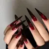 Manicura Hecha a Mano Uñas Portátiles Estética Gótica Rojo y Negro Degradado Uñas Portátiles Nicho Misterioso Delgadas Perro Largo Uñas Desmontables