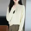 Suéter de algodón 100% puro con cuello alto medio para mujer, estilo casual, corte holgado, engrosado y cálido, top cómodo de algodón puro