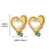 Brincos irregulares de aço inoxidável retrô com amor incrustado de zircônia verde de alta qualidade, brincos de coração de pêssego, atacado