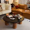 Mesa de Centro Madera Maciza Medieval Minimalista Redonda Móvil Sala de Estar Hogar Apartamento Pequeño Estilo Wabi-Sabi Estilo Nuevo