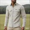 Camisa de Manga Larga para Hombre de Trabajo de Otoño Primavera de Venta Caliente Ropa de Trabajo de Algodón Casual Holgada Camisa Versátil para Exteriores Camisa Lavada para Hombre