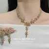 Conjunto de Collar y Aretes con Borla de Diamante Brillante Estilo Francés de Lujo Ligero, Accesorio de Cadena para Clavícula de Moda y de Alta Gama para Vestidos de Novia y de Fiesta