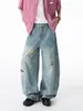 Jeans Lavados Bordados de Dibujos Animados Divertidos para Hombres y Mujeres, Otoño Marca de Moda Americana Hiphop Pantalones de Pierna Ancha, Pantalones Largos Sueltos