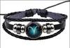 Pulseira de doze constelações joias europeias e americanas liga de vidro quente transfronteiriça multicamadas tecida luminosa punk couro céu noturno
